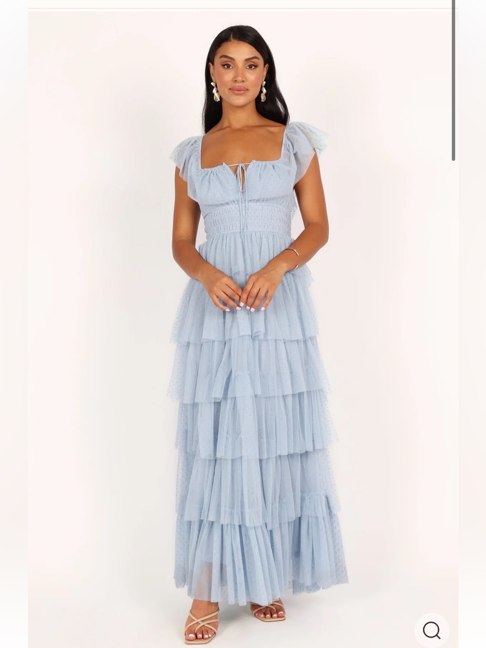 Petal & Pup Light Blue Tiered Tulle Maxi Dress
